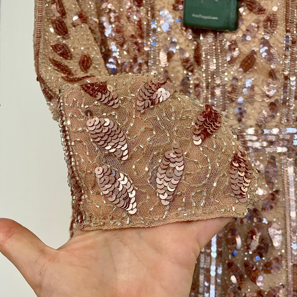 NWT Mac Duggal Rose Gold Embellished Long Sleeve Dress Formal Gown Sequins 14 - Picture 5 of 16
